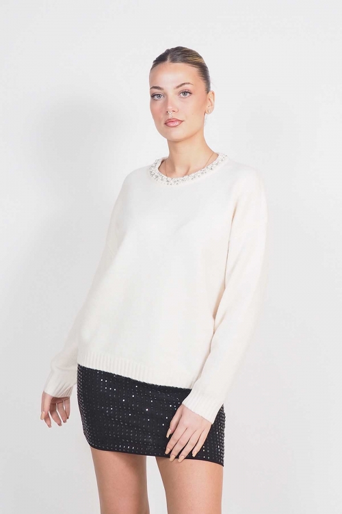 Beaded roundcut soft sweater Dione