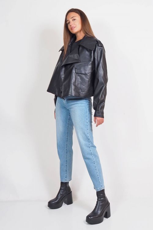 Maggie eco leather jacket με τσέπη και αγκράφα
