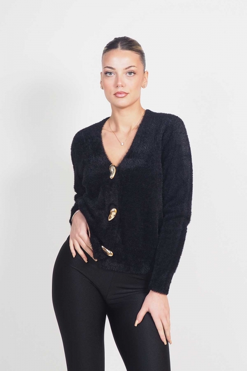 Fluffy cardigan with golden buttons
