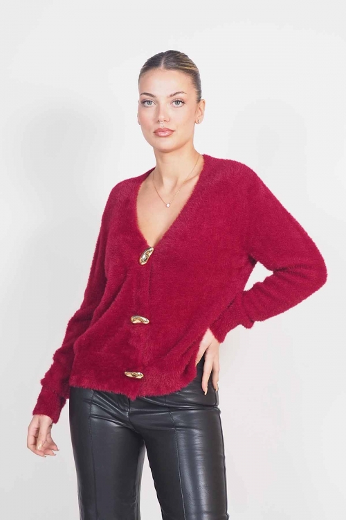 Fluffy cardigan with golden buttons