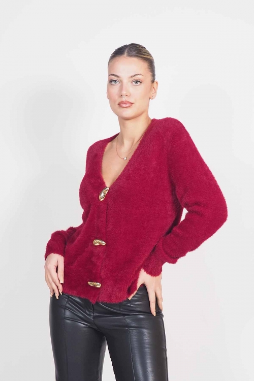 Fluffy cardigan with golden buttons
