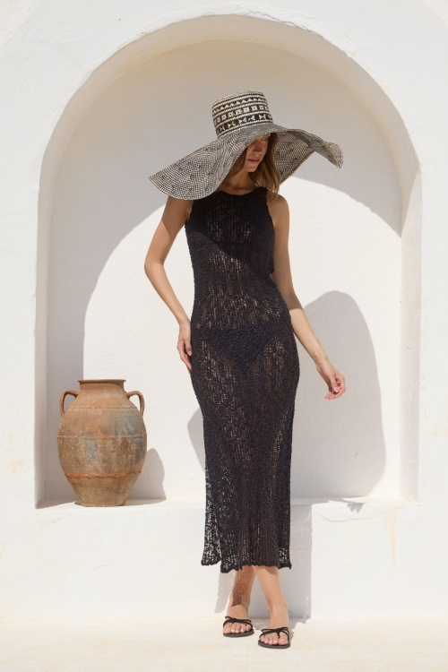 Open back popcorn knit maxi dress