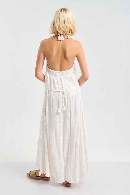 Φόρεμα μακρύ εξώπλατο με μπεζ λεπτομέρειες