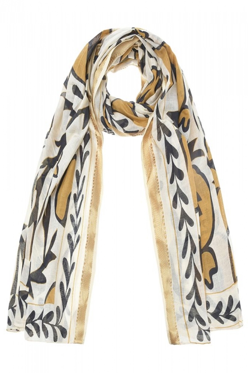 Φουλάρι/Παρεό εκρού/μαύρο με μουσταρδί ρόδια