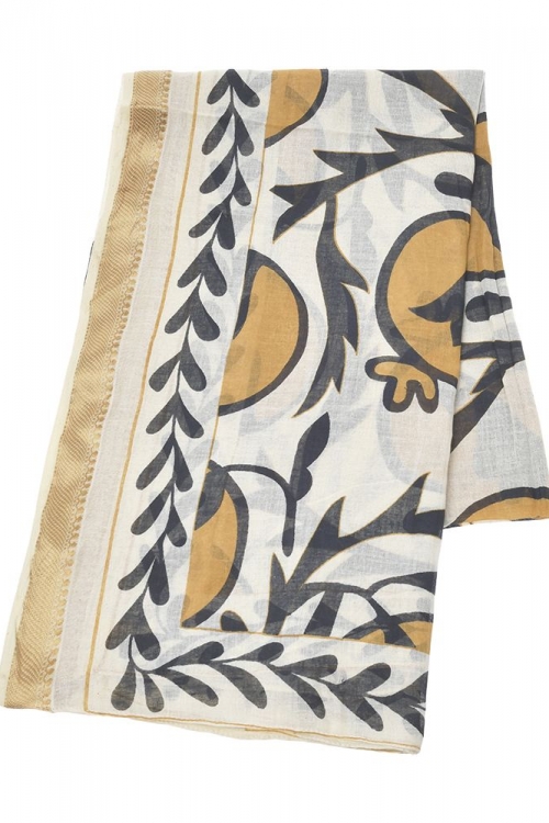 Φουλάρι/Παρεό εκρού/μαύρο με μουσταρδί ρόδια