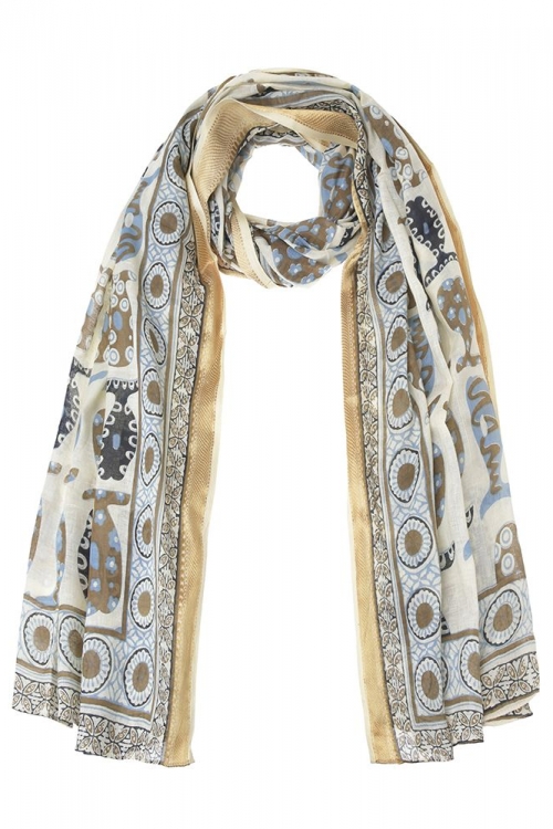 Φουλάρι/Παρεό με Γαλάζια/Καφε/Μαύρα ψάρια και χρυσή μπορντούρα