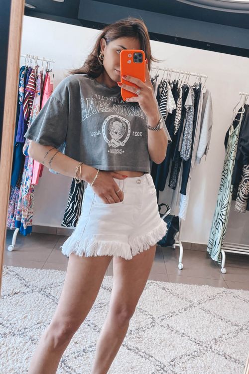 Zoe premium high waisted denim shorts με κρόσσια