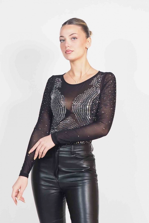 Silver stoned bodysuit Tessa