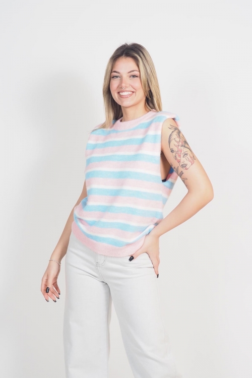 Soft sleeveless striped multicolored top
