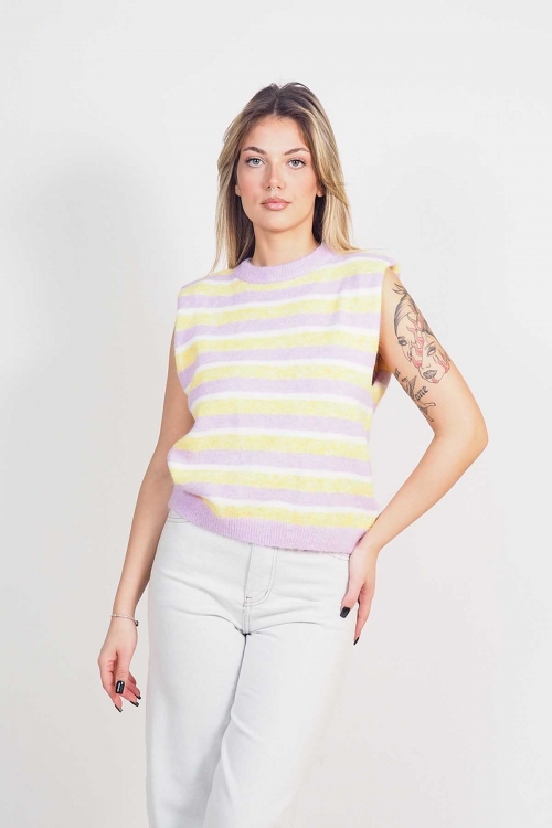 Soft sleeveless striped multicolored top